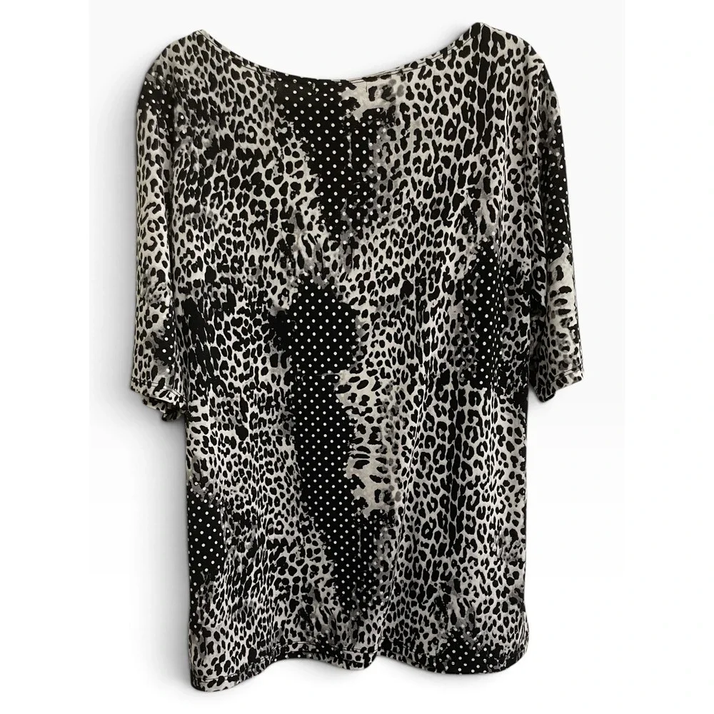 Diana Belle Mixed Print Top Women Large Black White Leopard Polka Dot